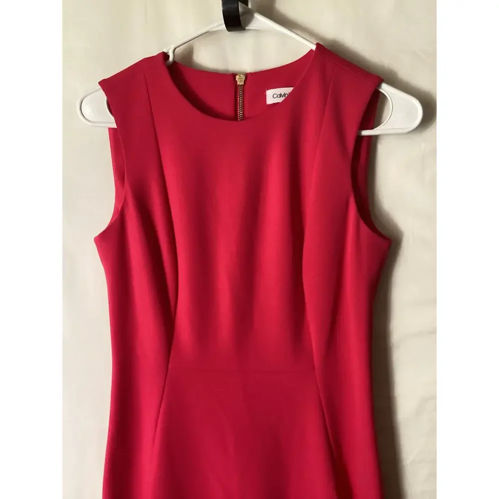 1131 Calvin Klein Sleeveless Sheath Dress Jewel Neck Knee Length Pink Size 4